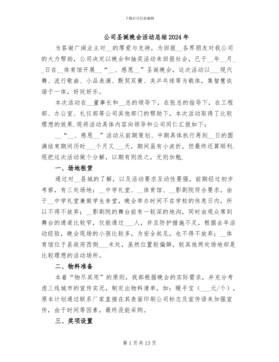 公司圣诞晚会活动总结2024年_第1页