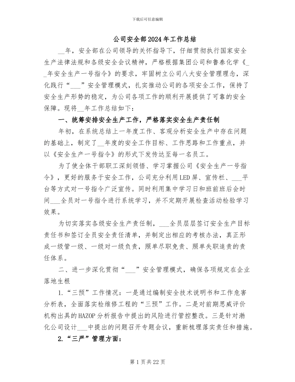 公司安全部2024年工作总结_第1页