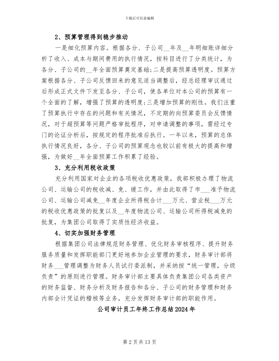 公司审计2024年财务工作总结精选_第2页