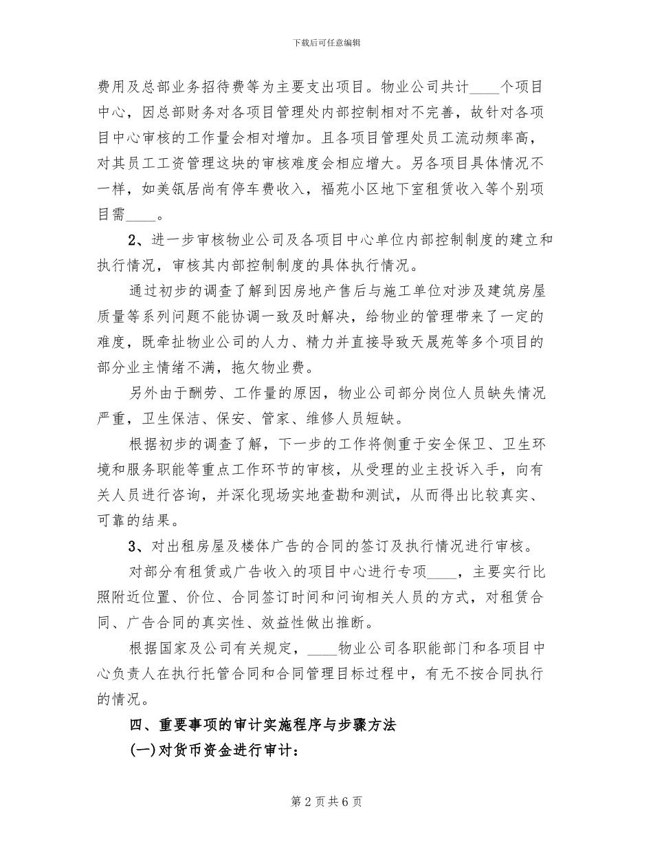 公司审计实施方案范文_第2页