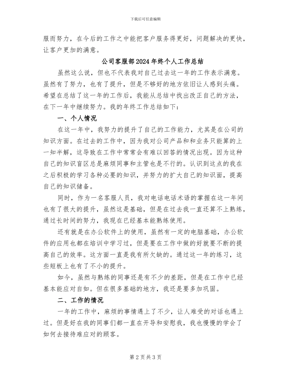 公司客服试用期个人工作总结2024年_第2页