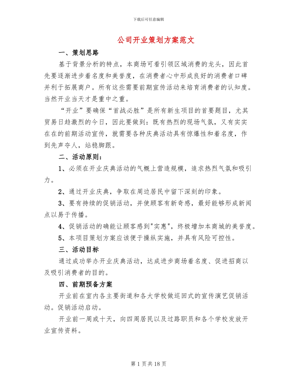 公司开业策划方案范文_第1页