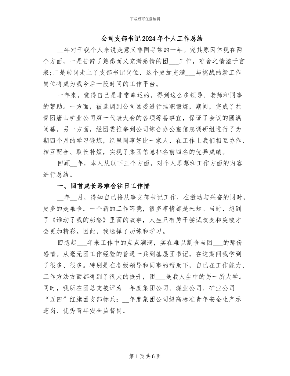 公司支部书记2024年个人工作总结_第1页