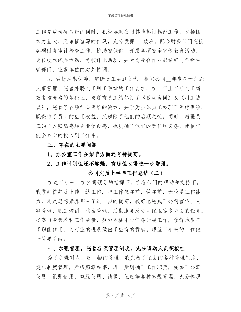 公司文员上半年工作总结2024_第3页