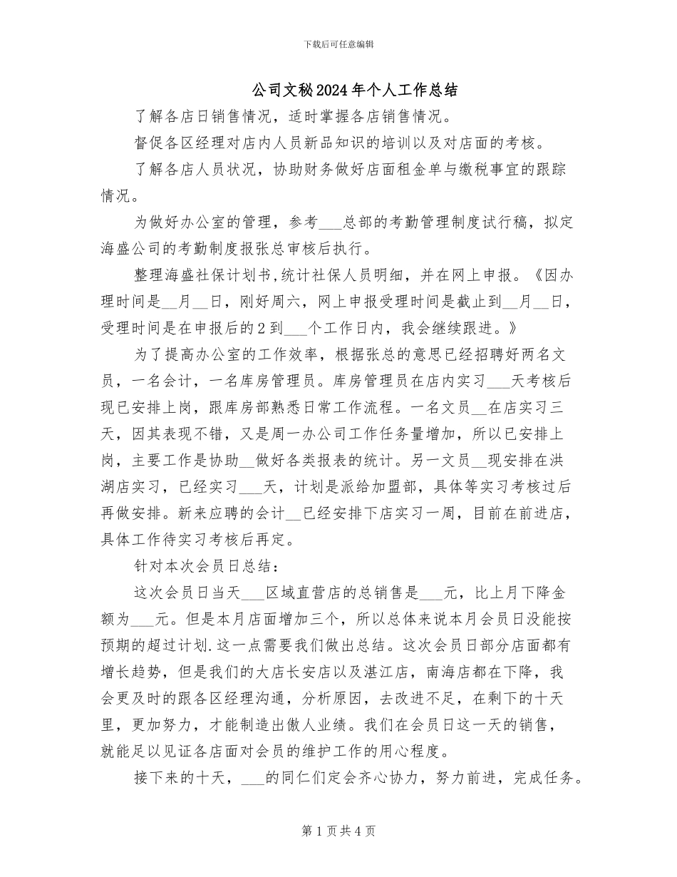 公司文秘2024年个人工作总结_第1页
