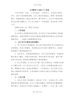 公司新员工2024个人总结