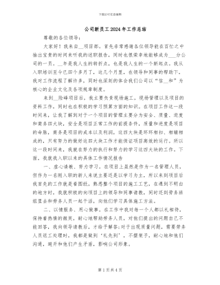 公司新员工2024年工作总结