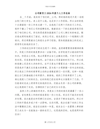 公司新员工2024年度个人工作总结