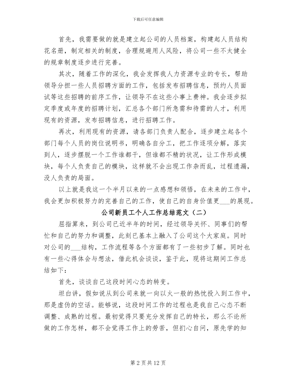 公司新员工个人工作总结范文2024年_第2页
