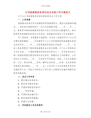 公司旅游服务标准化试点自查工作方案范文