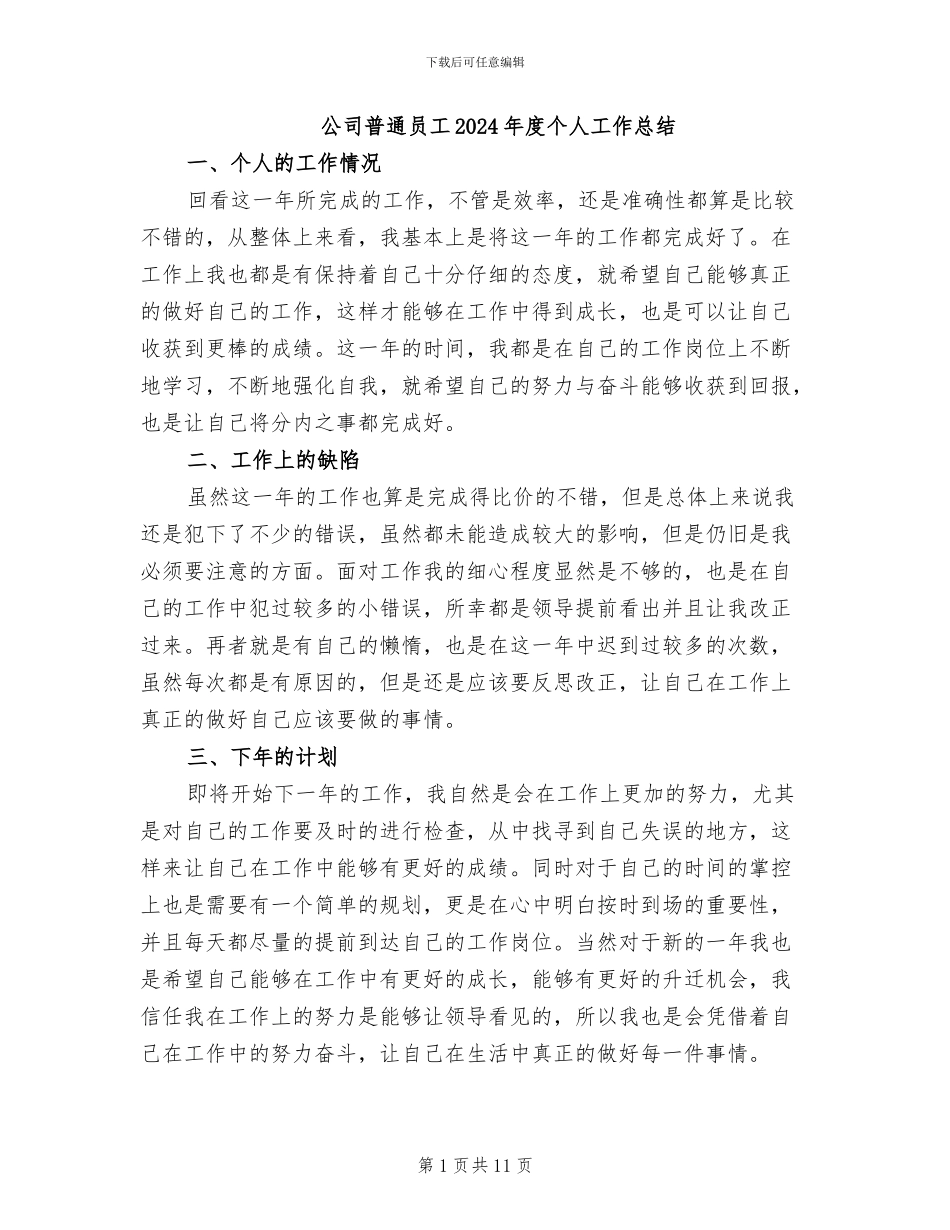 公司普通员工2024年度个人工作总结_第1页