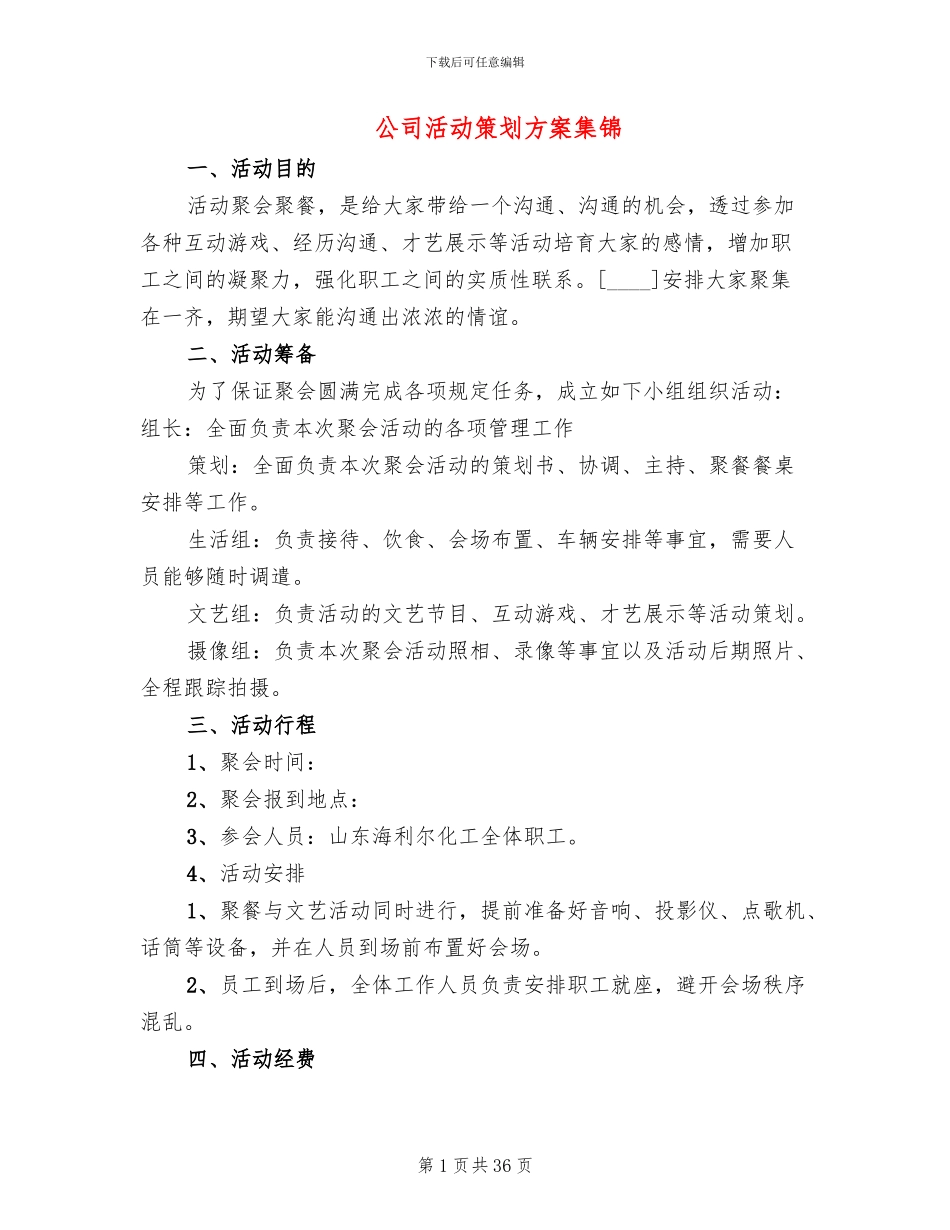 公司活动策划方案集锦(13篇)_第1页
