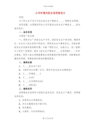 公司环境风险应急预案范文(2篇)