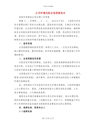公司环境风险应急预案范本