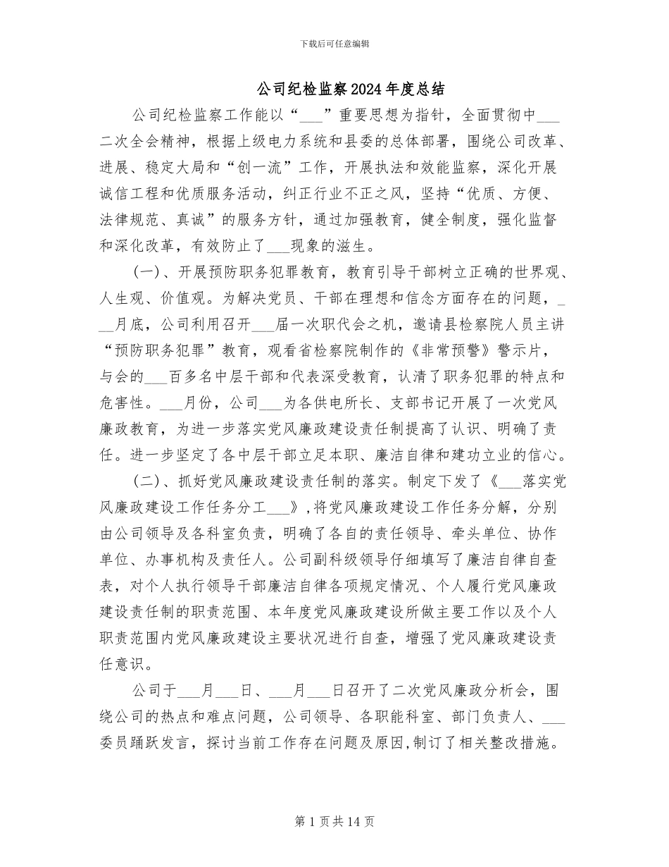 公司纪检监察2024年度总结_第1页