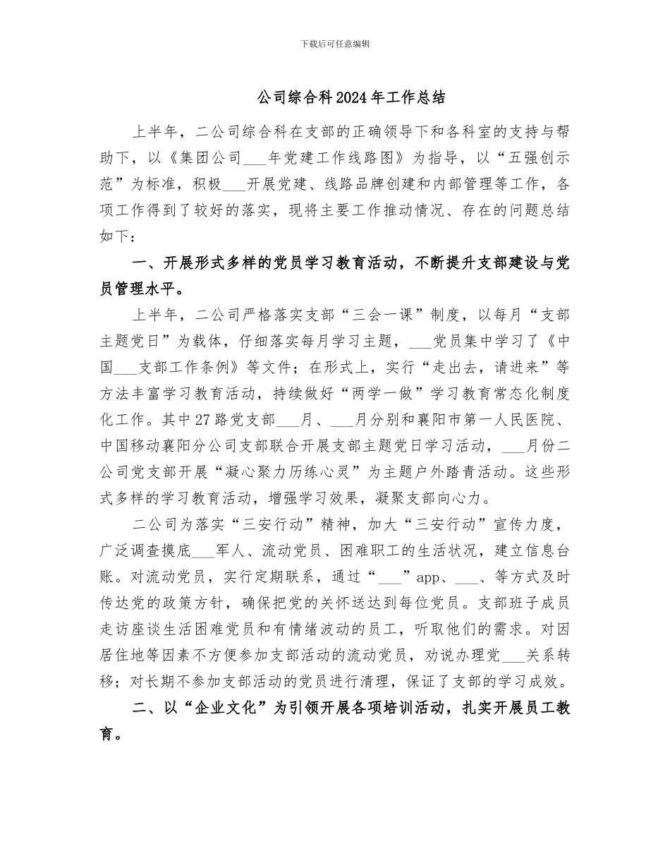 公司综合科2024年工作总结_第1页