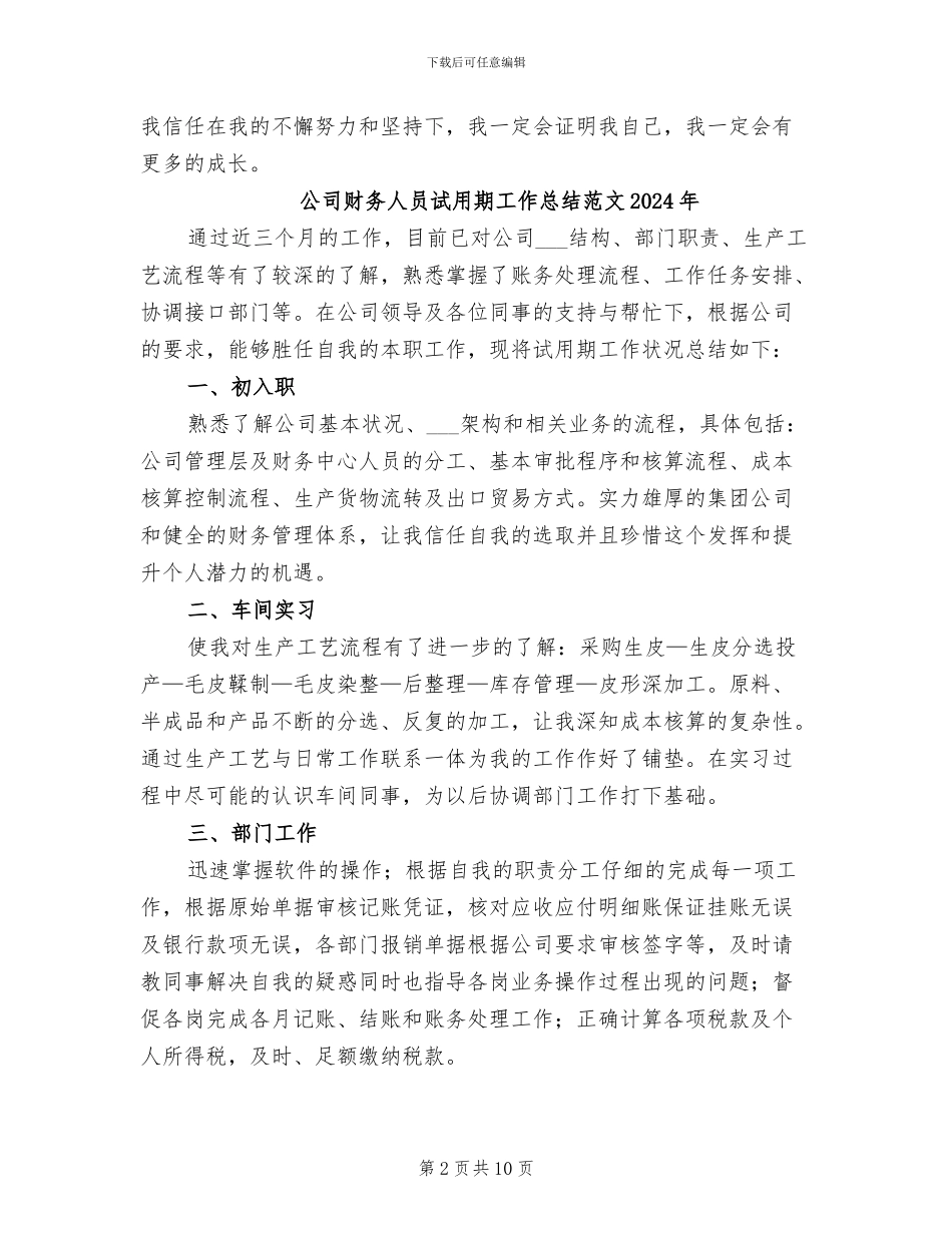 公司财务人员试用期工作总结2024年_第2页