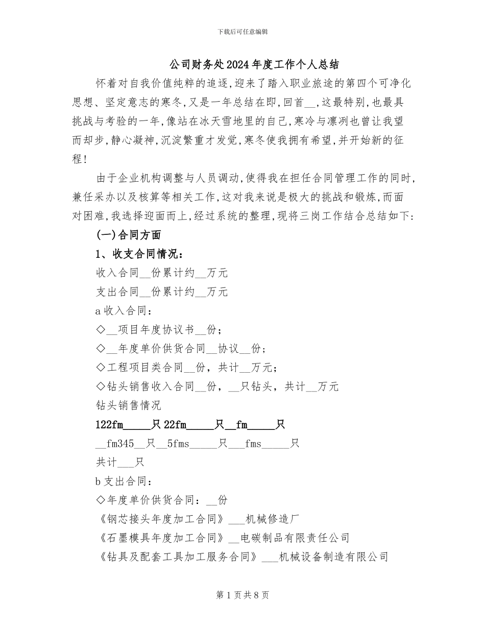 公司财务处2024年度工作个人总结_第1页