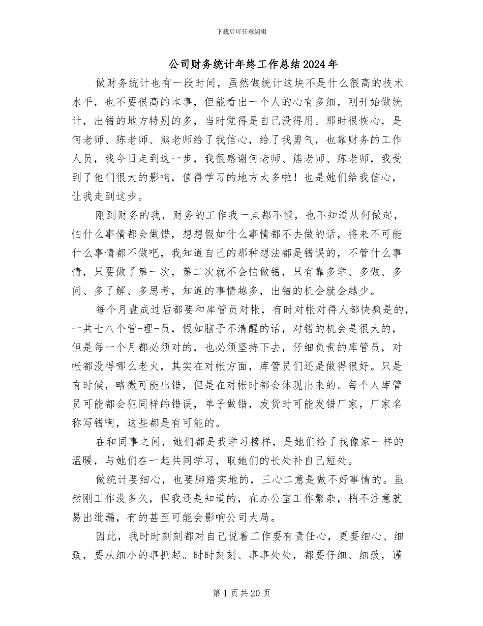 公司财务统计年终工作总结2024年_第1页