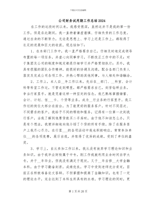 公司财务试用期工作总结2024