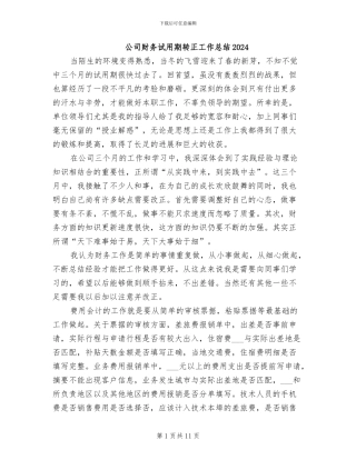 公司财务试用期转正工作总结2024