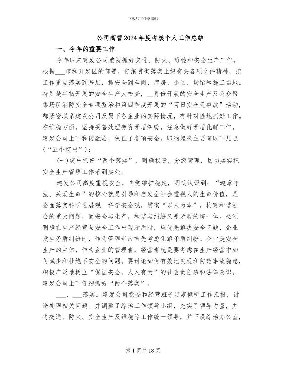公司高管2024年度考核个人工作总结_第1页