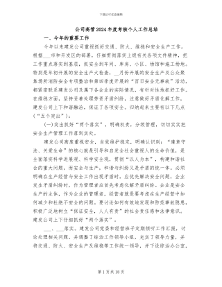 公司高管2024年度考核个人工作总结
