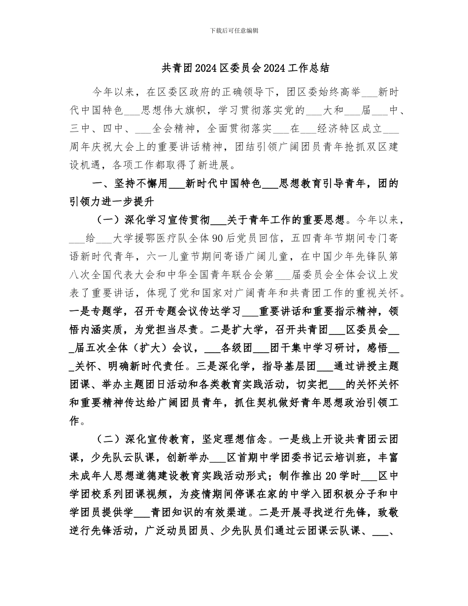共青团2024区委员会2024工作总结_第1页