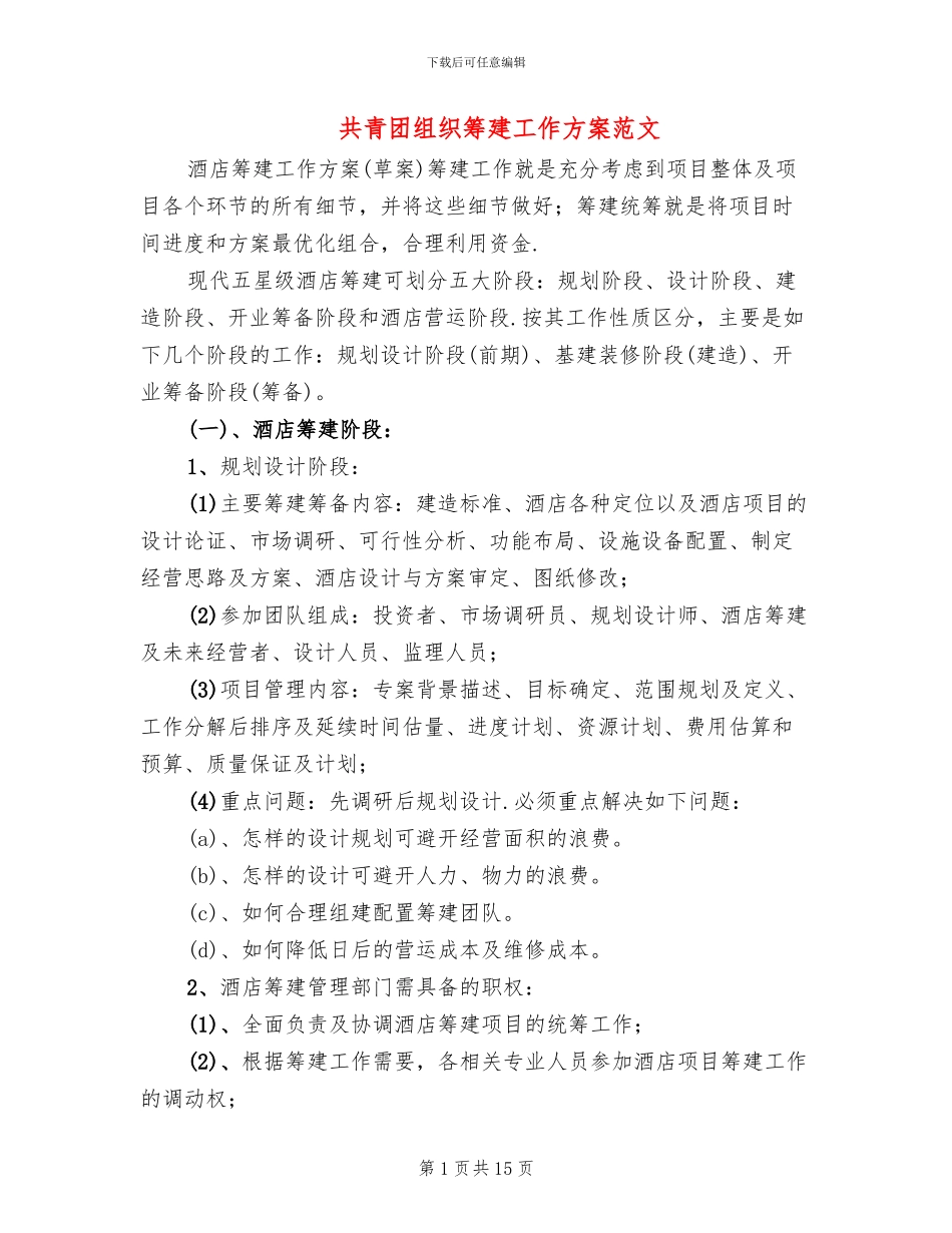 共青团组织筹建工作方案范文_第1页