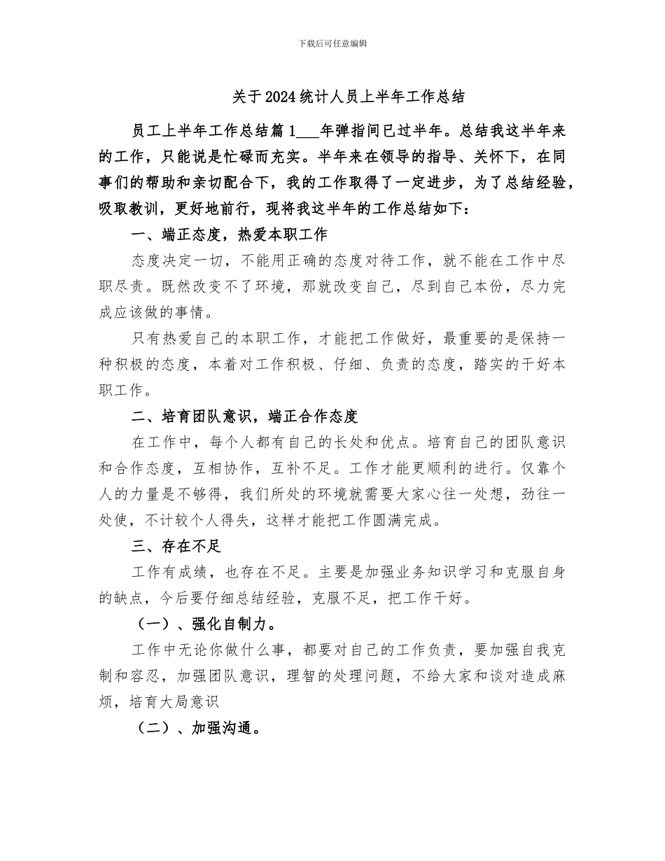 关于2024统计人员上半年工作总结_第1页
