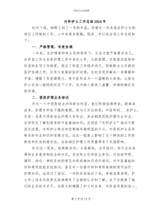 内科护士工作总结2024年