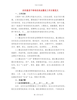 农村基层干部违纪违法整改工作方案范文