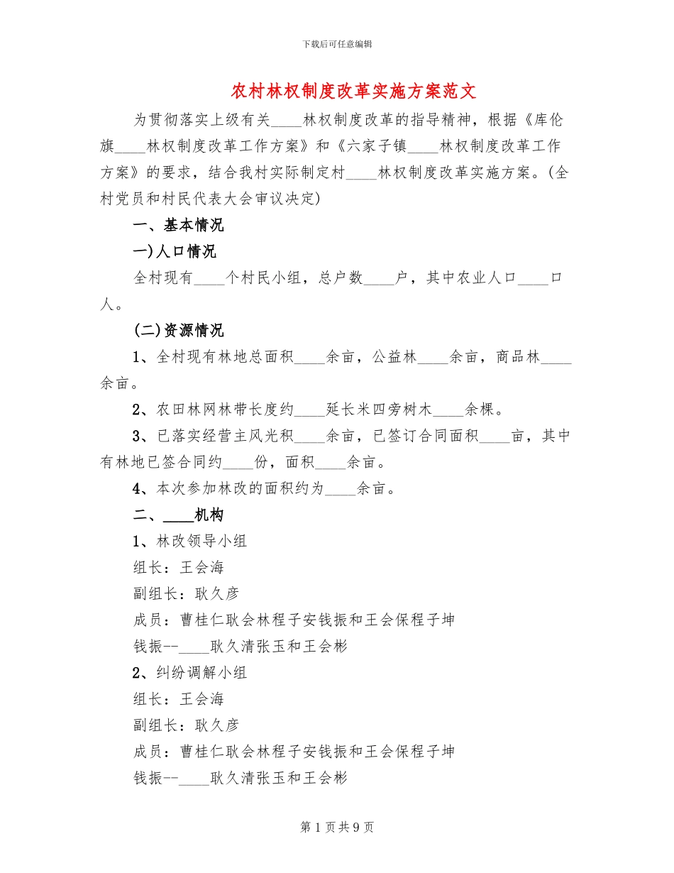 农村林权制度改革实施方案范文(2篇)_第1页