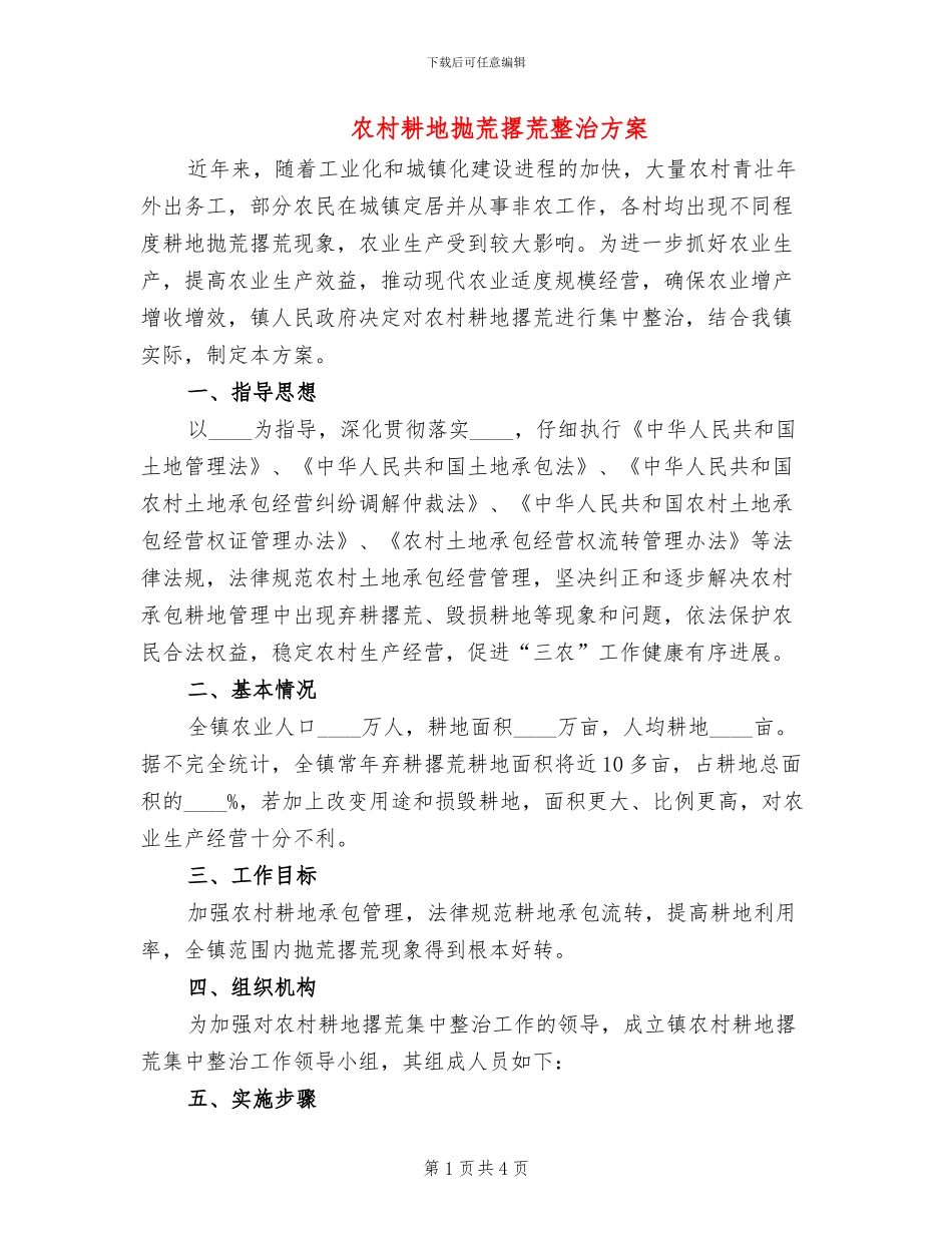 农村耕地抛荒撂荒整治方案_第1页