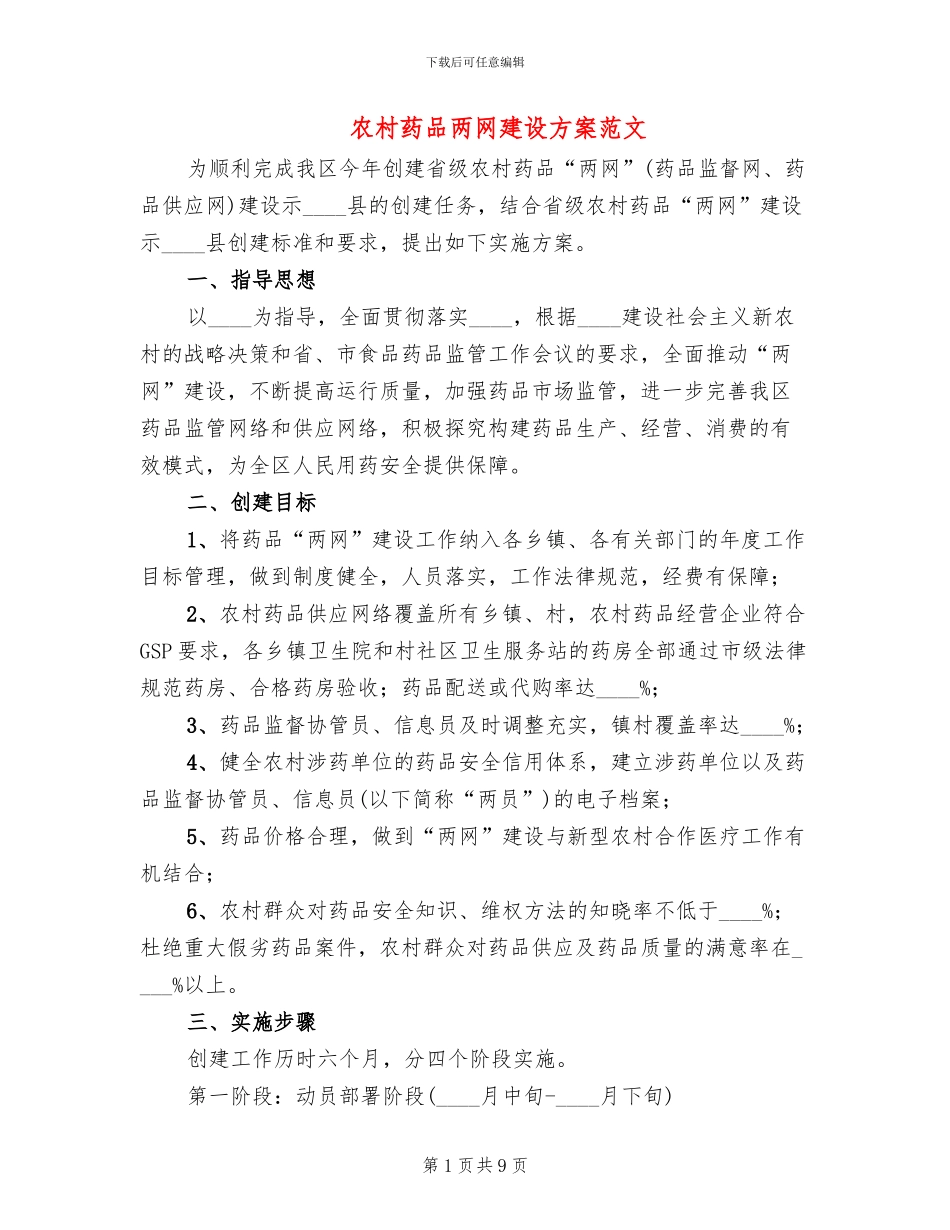 农村药品两网建设方案范文_第1页