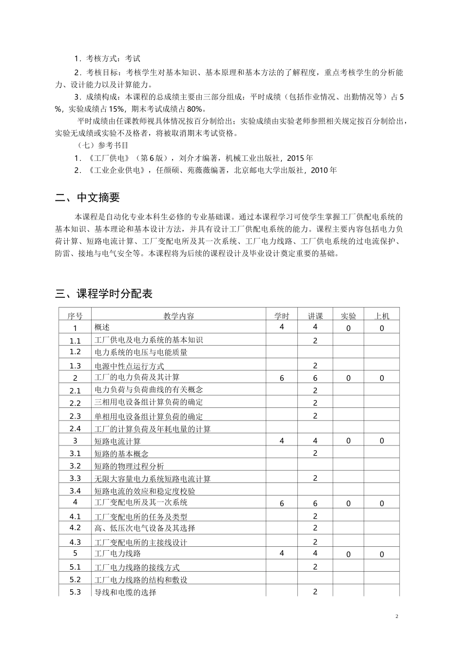 工厂供电教学大纲_第2页
