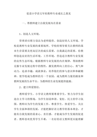 促进小学语文年轻教师专业成长之我见