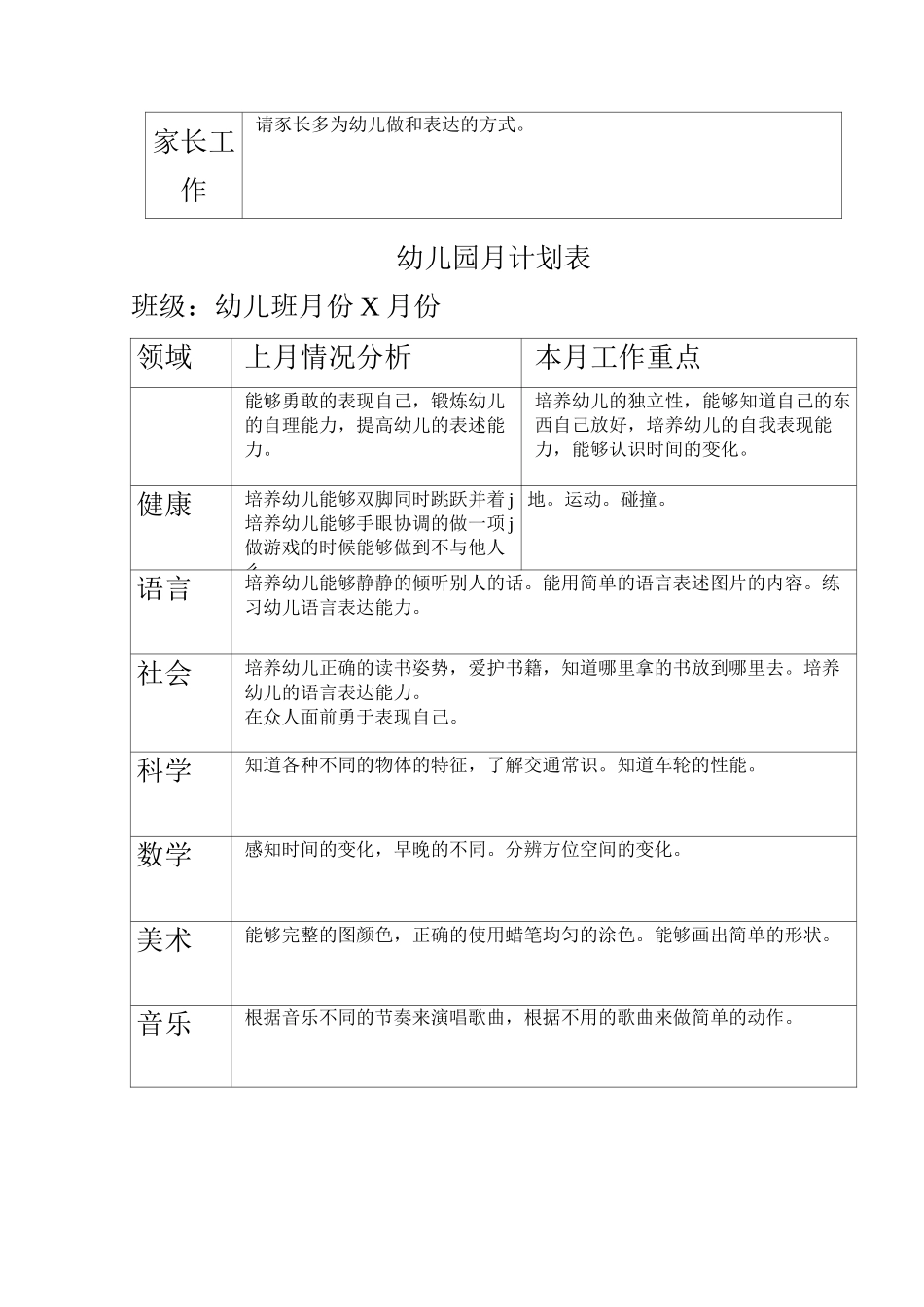 幼儿园月计划表_第2页