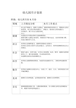 幼儿园月计划表