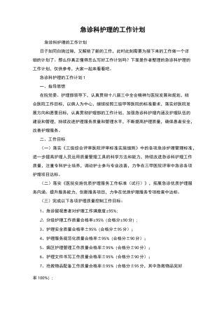 急诊科护理的工作计划