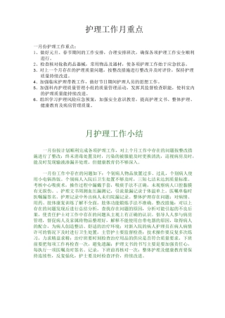 护理工作月重点
