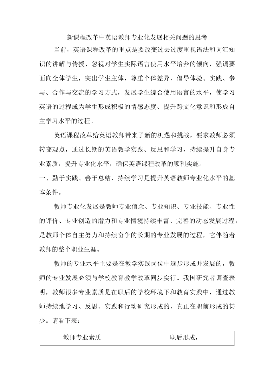 新课程改革中英语教师专业化发展有关问题的思考_第1页