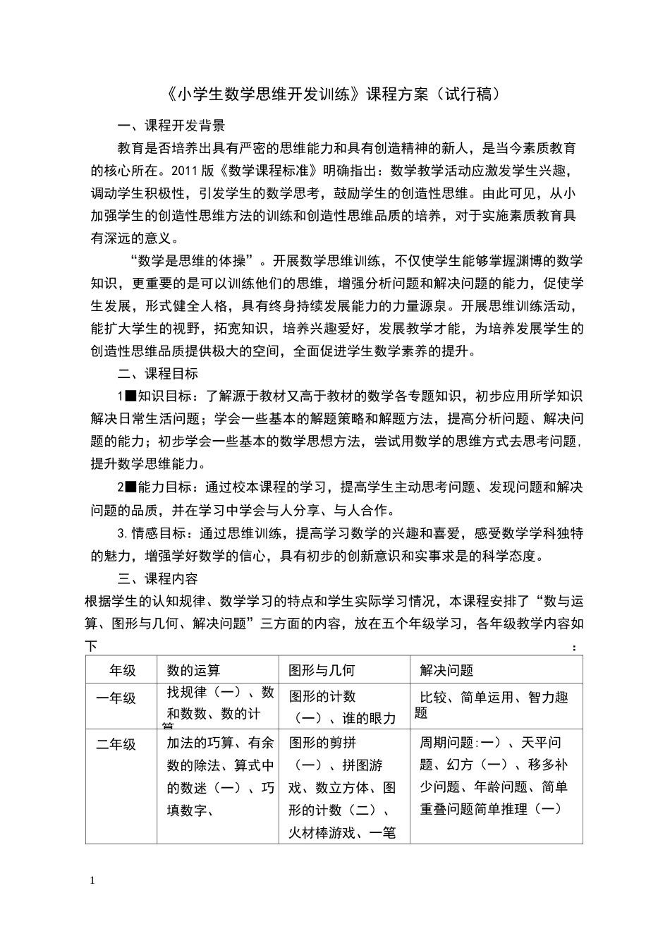 数学特色课程方案_第1页