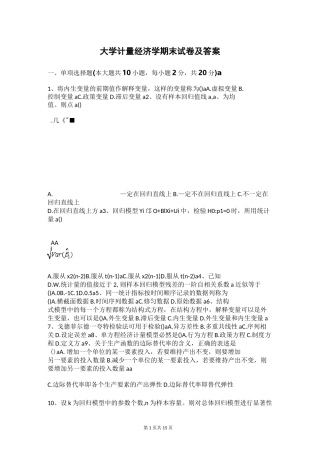 大学计量经济学期末试卷及答案