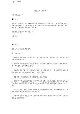 安全负责人任命书