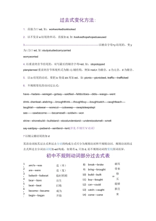 初中不规则动词过去式表