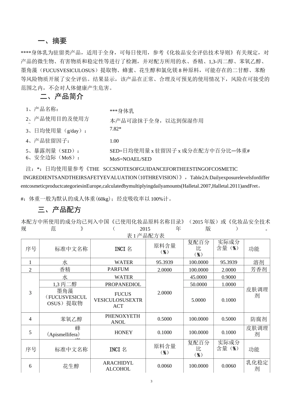 化妆品 日化品 护肤品 身体乳安全评估报告(配方 可能存在的风险物质 的安全评估 )_第3页