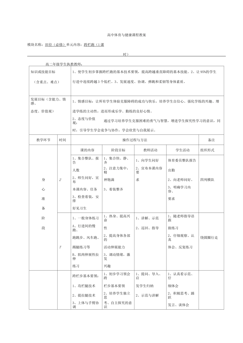 高中体育与健康课程教案_第1页