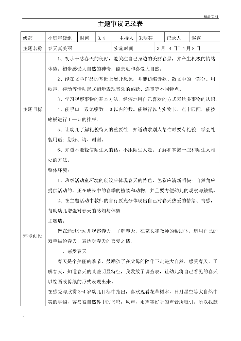 小班年级组主题审议记录表_第1页