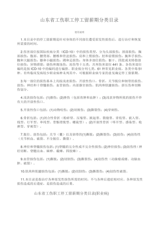 山东工伤职工停工留薪期分类目录全